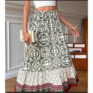 SHEIN Floral PrintMaxi Skirt Ruffle Hem Tiered Sz S Vacation Summer Flowy